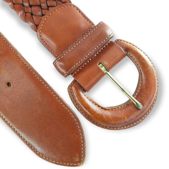 Vintage Coach Braided British Tan Leather Belt Size M 1.85in Wide #3852 Designer main image 4